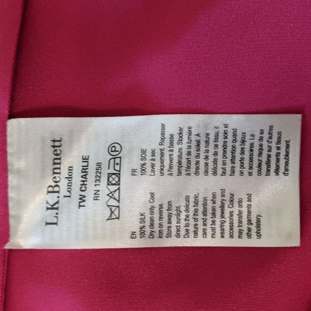 L.K. Bennett 💯 Silk Fuchsia Top Size 6 - Picture 5 of 5